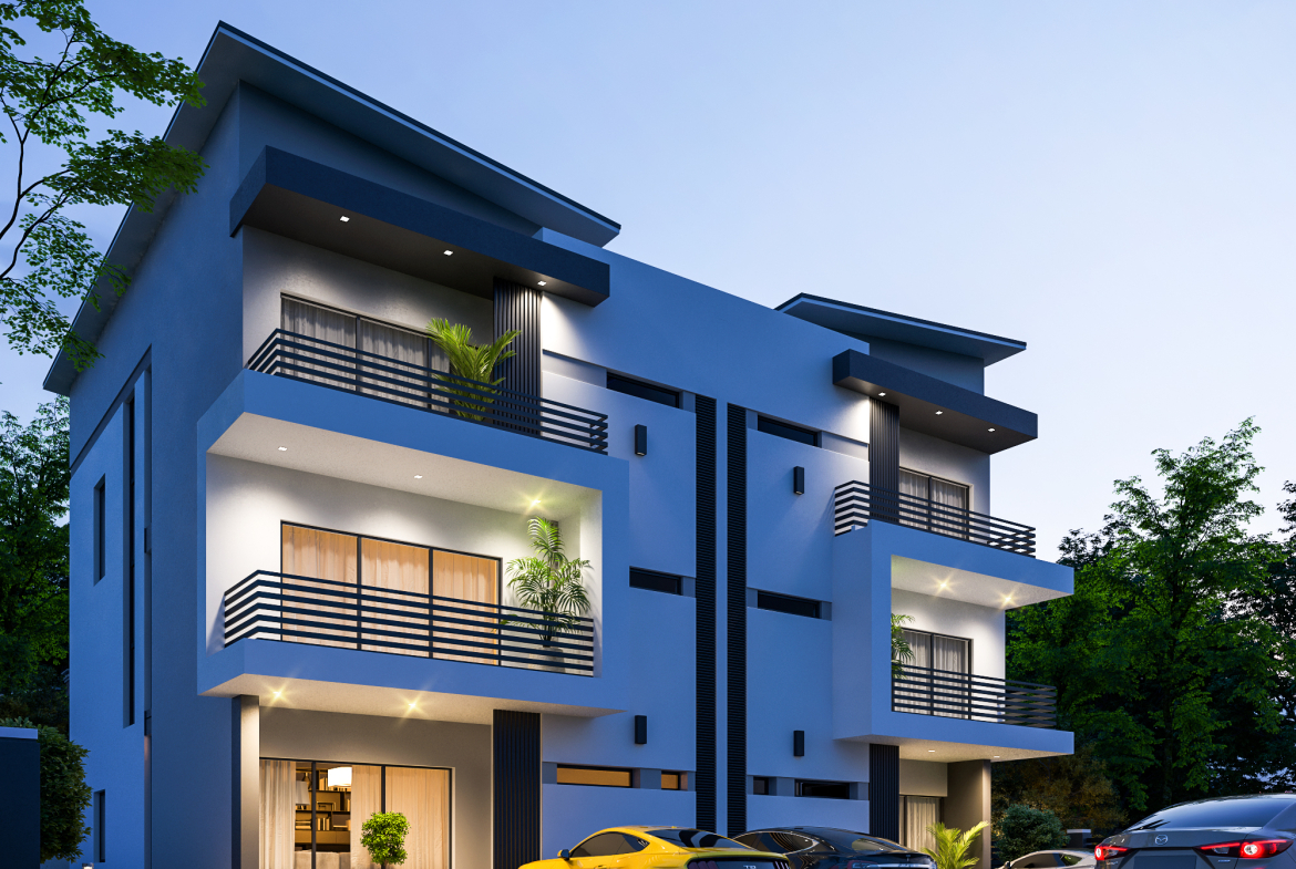 night view of 3d Luxury 4-Bedroom Amethyst twin villa with Staff Quarters