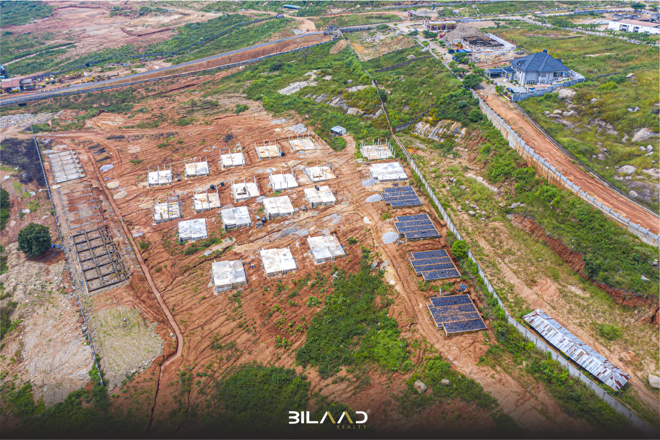 drone of work in progress in Luxury 4-Bedroom Amethyst twin villa with Staff Quarters