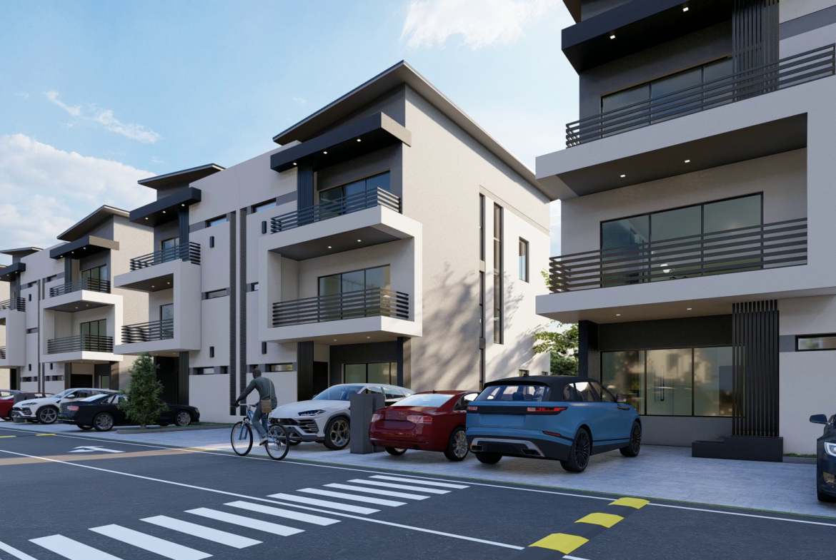 Street view of 3d design of Luxury 4-Bedroom Amethyst twin villa with Staff Quarters