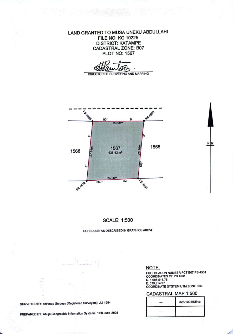 632sqm land for sale in Katampe, Abuja