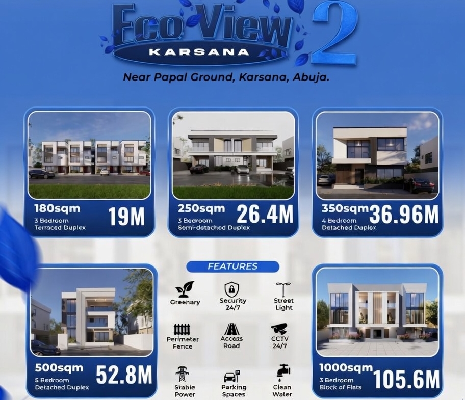 1000sqm land for sale in Karsana, Abuja is located within Eco View Estate